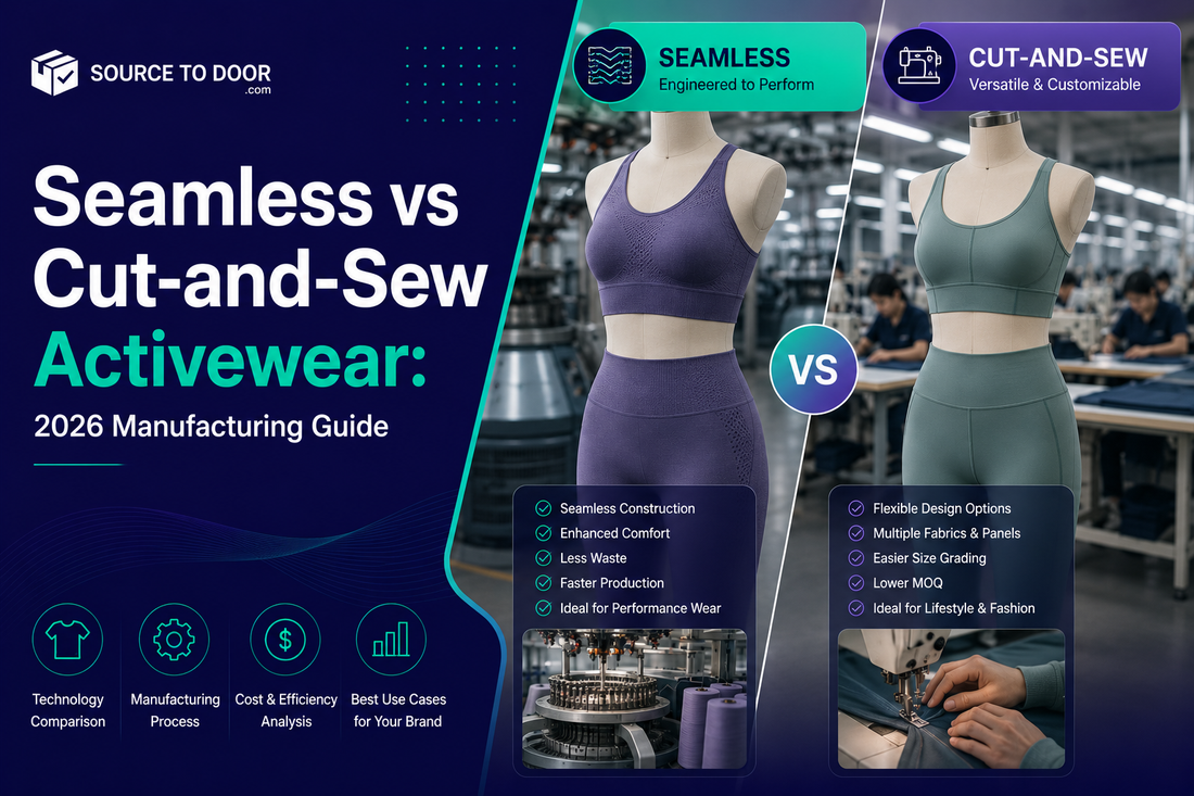 Seamless vs cut-and-sew activewear manufacturing guide comparing production methods, fabric construction, performance benefits, customization options, and sourcing strategies for activewear brands in 2026.