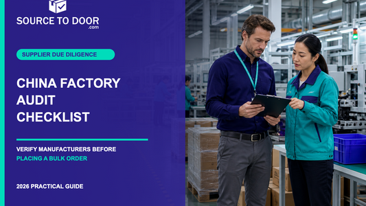 SourceToDoor China factory audit checklist guide showing an auditor reviewing manufacturing operations with factory staff