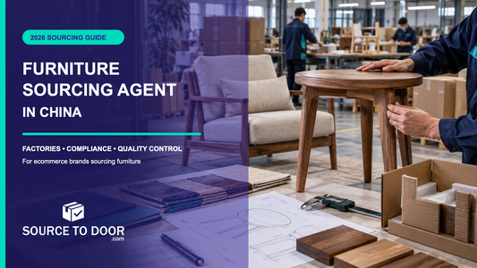 Furniture sourcing agent in China reviewing wood furniture, materials, quality, and export packaging