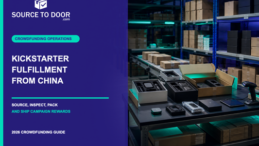 SourceToDoor Kickstarter fulfillment from China guide showing crowdfunding reward kitting, quality control, packaging, and outbound preparation